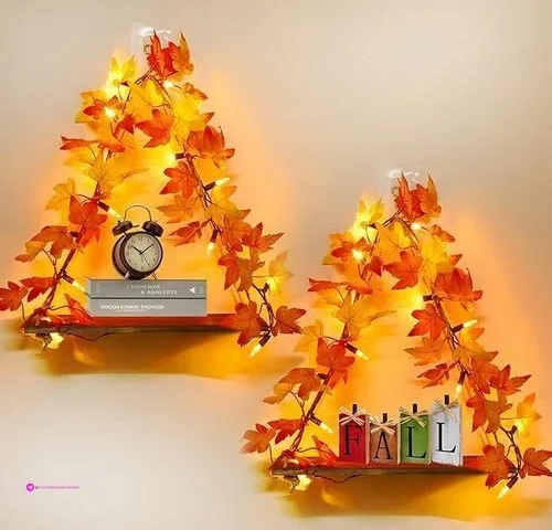 Boho Floating Shelves For Fall Wall Décor With Fall Lighted