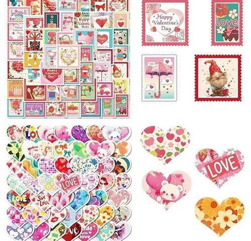 100 Pcs Valentines Day Stickers Love Heart Stamp Self-adhesion Stickers