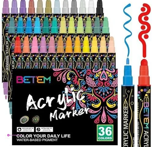 Betem 36 Colors Dual Tip Acrylic Paint Pens Markers Premium