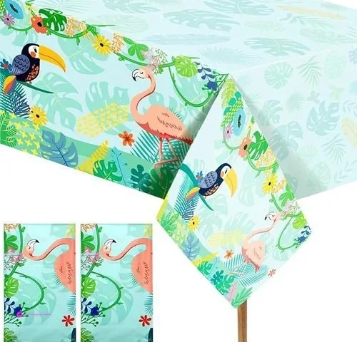 2 Pack Hawaiian Flamingo Table Cloths Large Disposable Plastic Rectangular