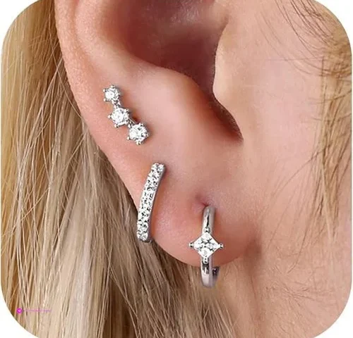 Milacolato 3 Pairs Sterling Silver Stud Hoop Earrings For Women