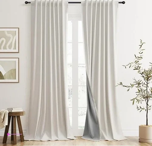 Spwiy Cream Blackout Linen Curtains 96 Inches Long For Bedroom