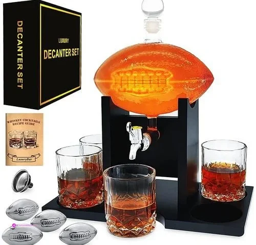 Football Whiskey Decanter Set With Glasses Spout 4chiller 47oz Whiskey