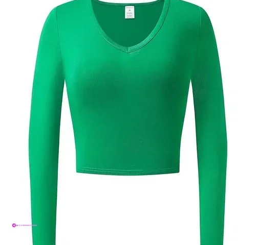 Othread Co Women S Long Sleeve V-neck Crop Top Basic
