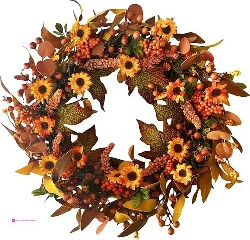 Zjlmit 22 Inch Artificial Fall Wreath Autumn Front Door Wreaths