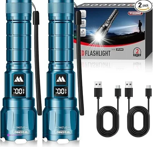 Wdtpro Led Rechargeable Flashlight 2 Pack Super Bright Zoomable 3000