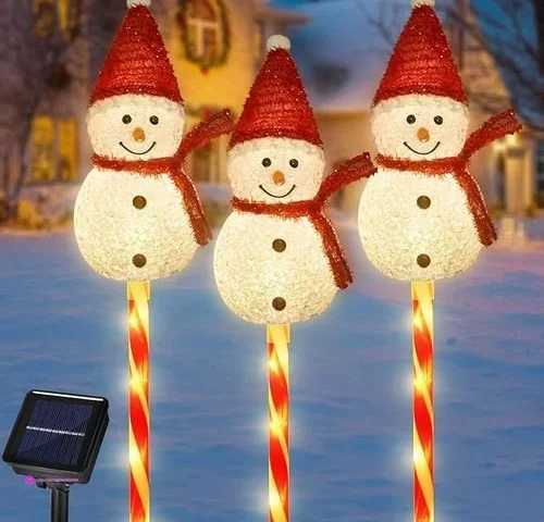 Newhale Set Of 3 Snowman Solar Christmas Decorations 8 Modes