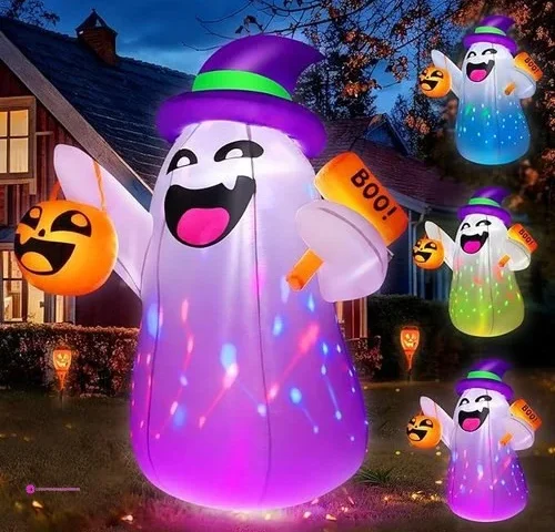 Zukakii 5ft Halloween Inflatables Ghost Built-in Colorful Flashing Led Lights