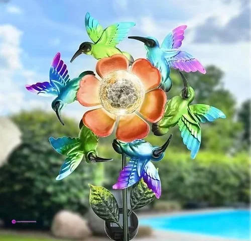 Solar Wind Spinners Hummingbird Spinner Waterproof Outdoor Metal Wind Sculpture