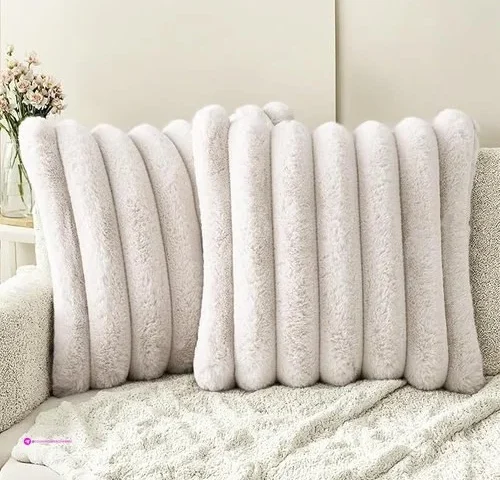 Haussy Faux Fur Throw Pillow Covers 18×18 Inch Set Of