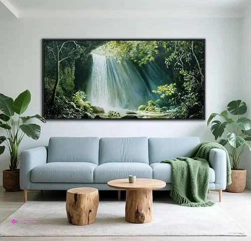 Qzqcblc Green Forest Wall Art White Waterfall Nature Canvas Pictures