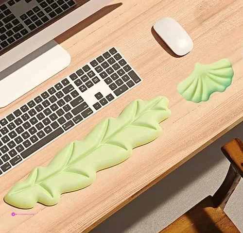 Green Leaf Wrist Rest With Mouse Pad Ergonomic Memory Foam
