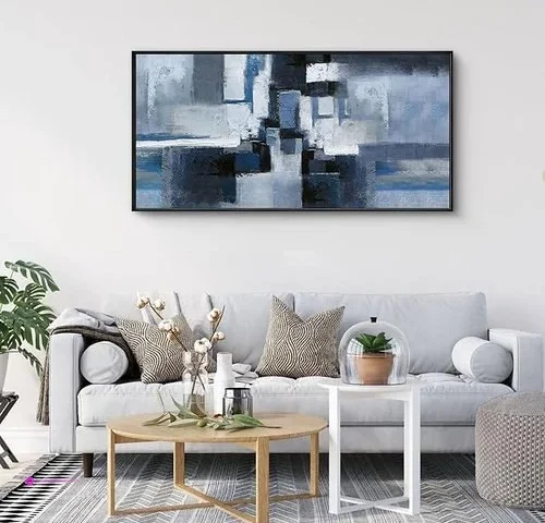 Klakla Large Abstracr Wall Art – Blue And Black Canvas