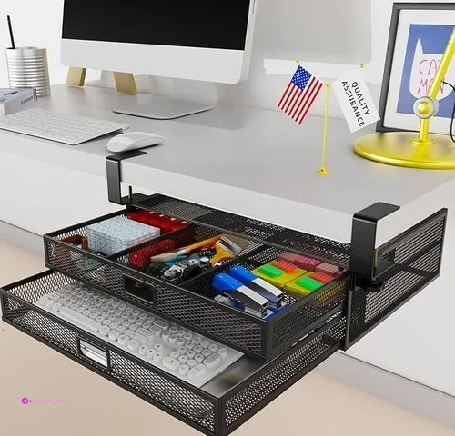 Under Desk Drawer Organizer No Drilling 2 Slide Out Drawer