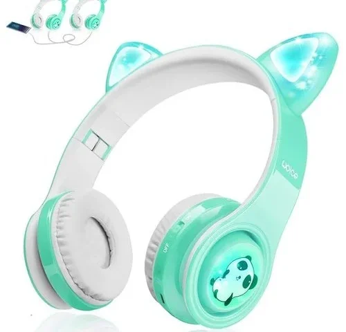 Woice Kids Bluetooth Headphones Cat Ear Led Light Wireless Foldable