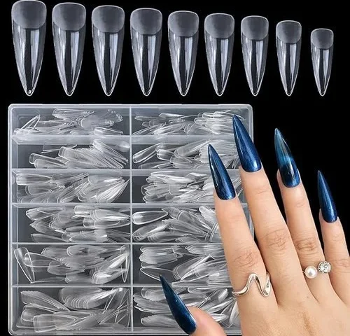Addfavor 600pcs Stiletto Nail Tips Long Clear Full Cover Soft