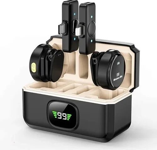 2 Pack Wireless Lavalier Microphone With Charging Case For Iphone