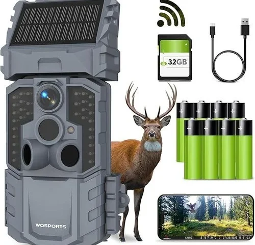 Wosports 48mp Wifi Trail Camera With 7800mah Rechargeable Solar Panel