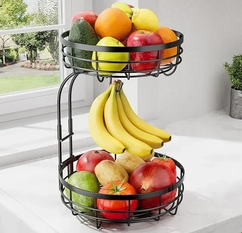 Sakugi Fruit Basket For Kitchen Counter – 2-tier Large Capacity