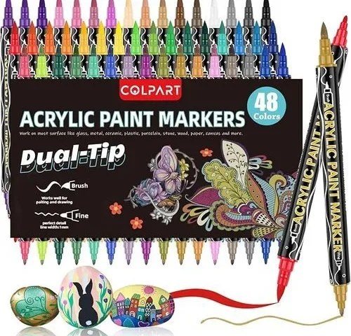 Dual Tip Acrylic Paint Markers 48 Colors Dual Tip Acrylic