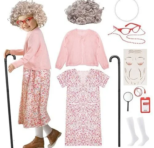 Skirfy Kids Old Lady Costume For Girls 100 Days Of