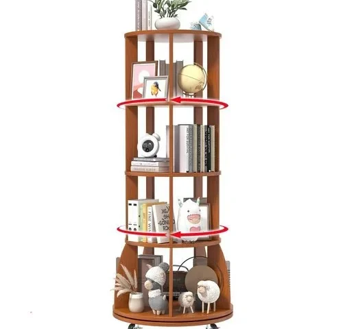 Iabifo 4 Tier Rotating Bookshelf With Brake Wheels 360 Spinning