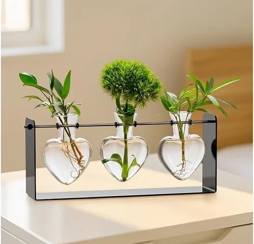 Rossny Metal Plant Propagation Station With 3 Clear Glass Vases