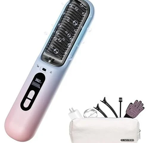 Beautyovo Cordless Hair Straightener Brush – 6 Heat Settings Dual