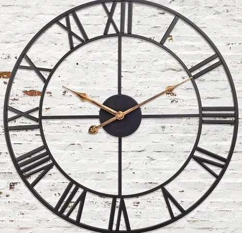 Large 14 Inch Outdoor Wall Clock Black Metal Modern Minimalist