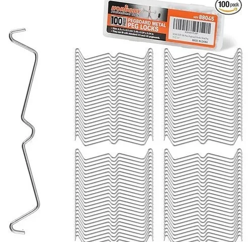 Horusdy 100-piece Pegboard Hook Locks Retainers Metal Pegboard Clips For