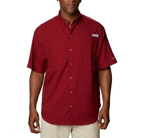 Columbia Mens Pfg Tamiami Ii Short Sleeve Fishing Shirt Beet