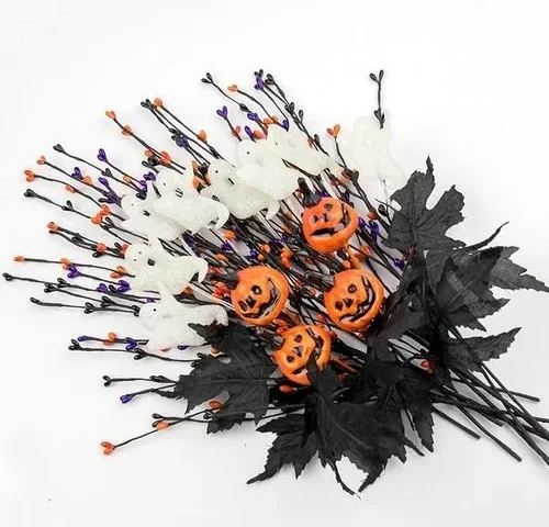 12 Pcs Spooky Halloween Flowers Artificial 17 Inches Orange Black