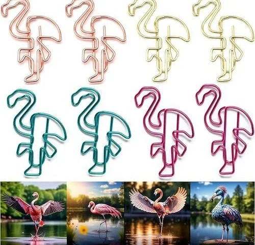 Upquzzfy 30 Pcs Cute Flamingo-shaped Paper Clips Set-colored Metal Paperclips-fun