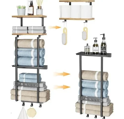 Atskim Wall Mounted Towel Rack For Rolled Towel 2-tier Detachable