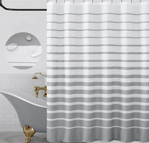 Lazzzy Grey And White Shower Curtain Modern Ticking Striped Shower