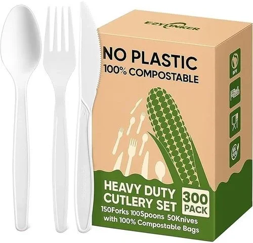 Ezylinker Compostable Utensils Set 300pack Heavy Duty Eco-friendly No-plastic Spoons