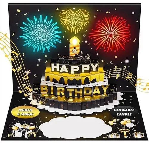 Azrra Musical Birthday Cards Pop Up Cake Fireworks Singing Happy