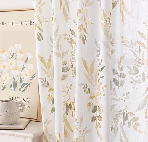 Gold And White Floral Curtains 84 Inch Length 2 Panels