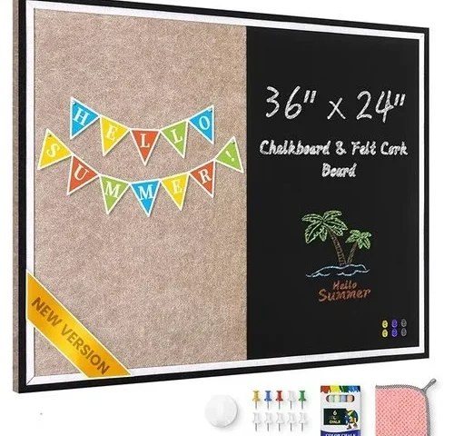Magnetic Chalkboard Felt Bulletin Board Combination 32 X24 Large Blackboard