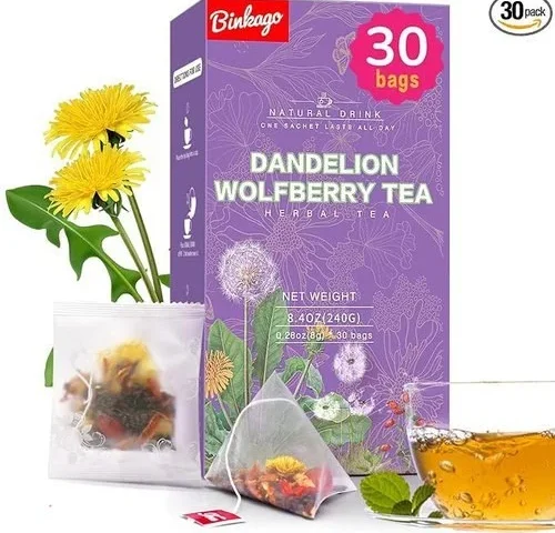 Binkago Dandelion Wolfberry Tea 30 Bags Natural Kidneys Liver Health