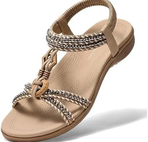 Littleplum Womens Sandals Arch Support Summer Flat Slides Ankle Elastic