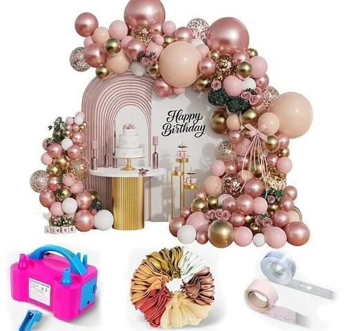 Rose Gold Balloon Garland Kit 142pcs Nude Pastel Pink Gold