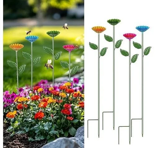 Yonisun 4 Pack Bee Watering Station Colorful Metal Insect Bath