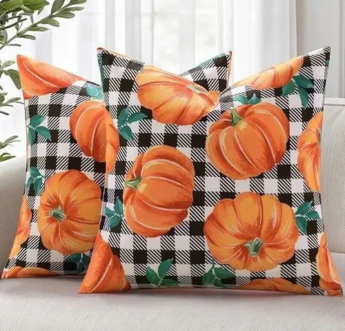 Decoruhome Fall Orange Pumpkin Linen Decorative Throw Pillow Covers 18×18