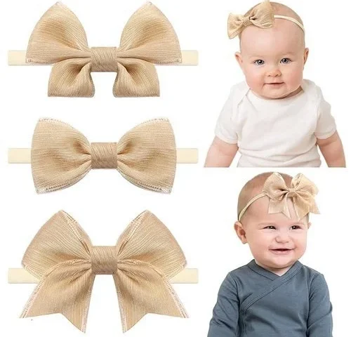 Subesty 3pcs Baby Girl Bows Soft Stretchy Nylon Headbands Handmade