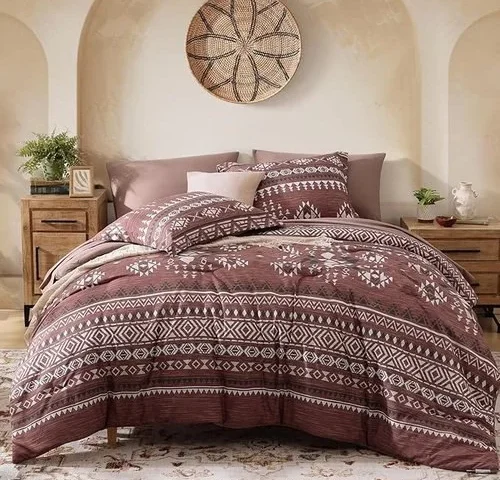 Casaagusto Full Size Comforter 7 Pcs Dark Red Boho Comforter
