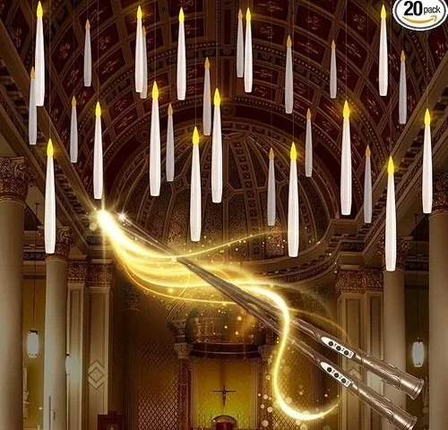 Lusharbor Floating Candles With Wand 20 Pack 2 Wands Halloween