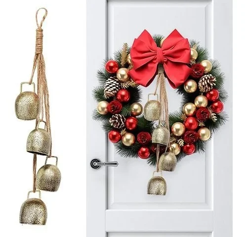 Dokkome Christmas Bells Decoration Gold Brass Hanging Bells With Jute