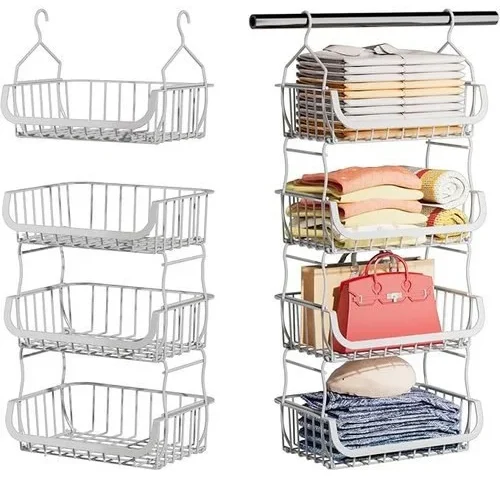 Metal Closet Hanging Organizer 4 Tier Stackable Closet Organizers And