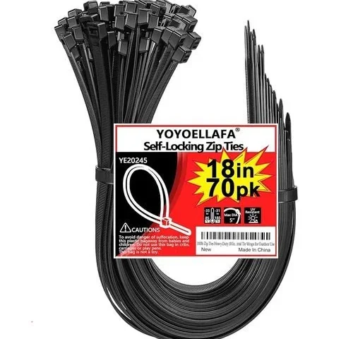 200lb Zip Ties Heavy Duty 18 Inch 70pcs Large Black